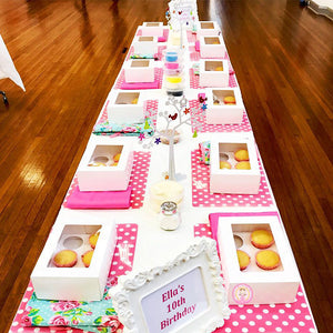 pink cupcake decorating girl party set up