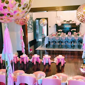 kids pamper party and high tea party set up with balloons at an Eastern Suburb house