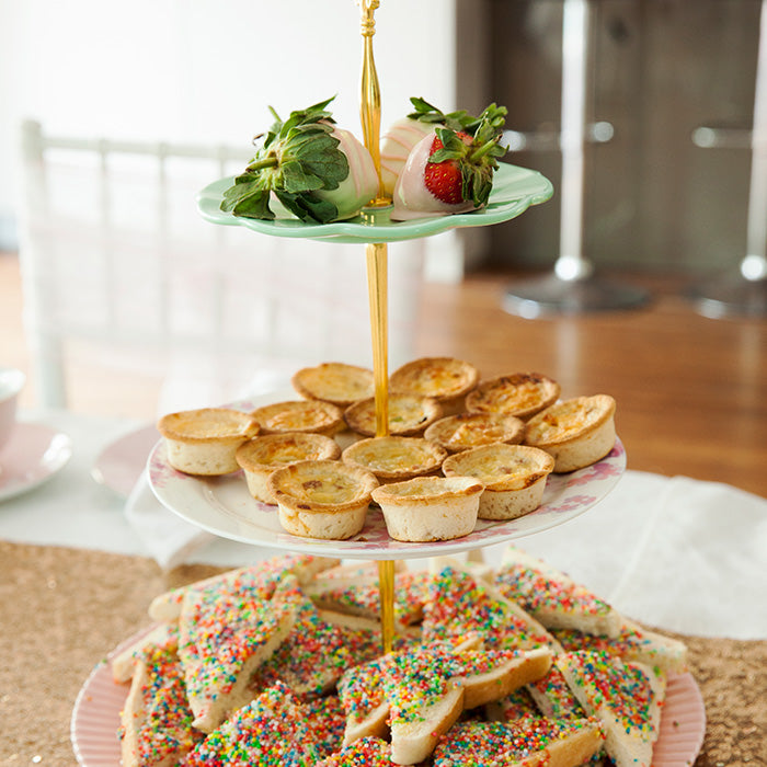Kids high tea food selection displayed on a 3 tier stand 